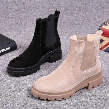 

women's fashion genuine leather boots ladies platform shoes chelsea boot ankle botas mujer zapatos botines femmes bottes bottine