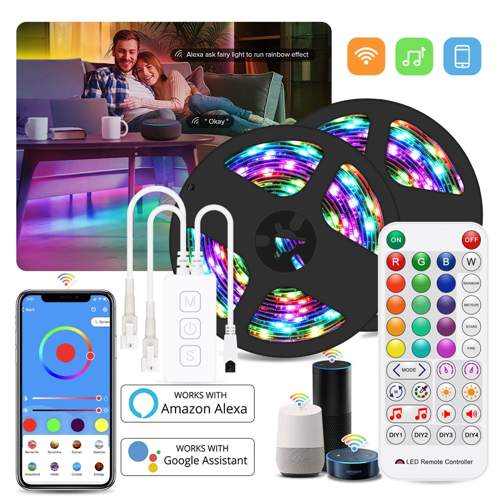 15/20M RGB LED Strip Light WIFI Controller App Remote Control Alexa Smart 3 15/20M RGB LED Strip Light WIFI Controller App Remote Control Alexa Smart 3