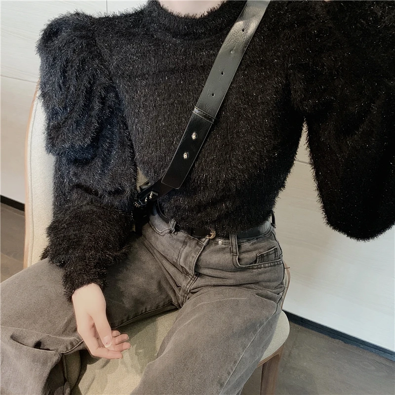 Neploe, короткий, пышный, длинный рукав, Дворцовый стиль, свитер, теплый, мягкий, на осень и зиму, вязаный джемпер, новинка, однотонный, для женщин, 55898