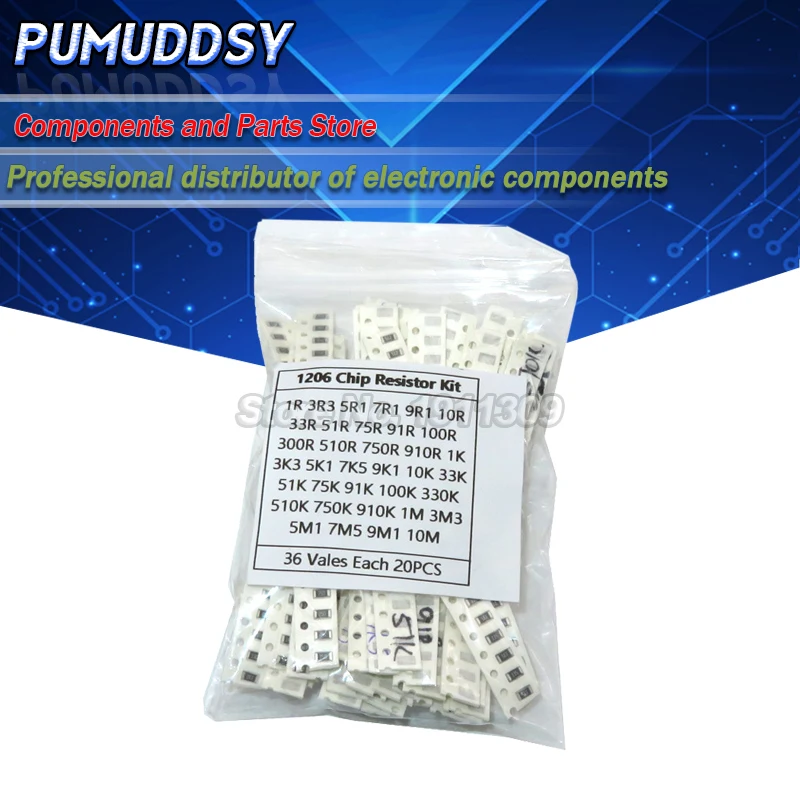 36 значение * 20 шт = 720 1206 SMD резистор набор 1/4 Вт 0 25 5% 1 Ом ~ 10 МОм компонент diy Набор