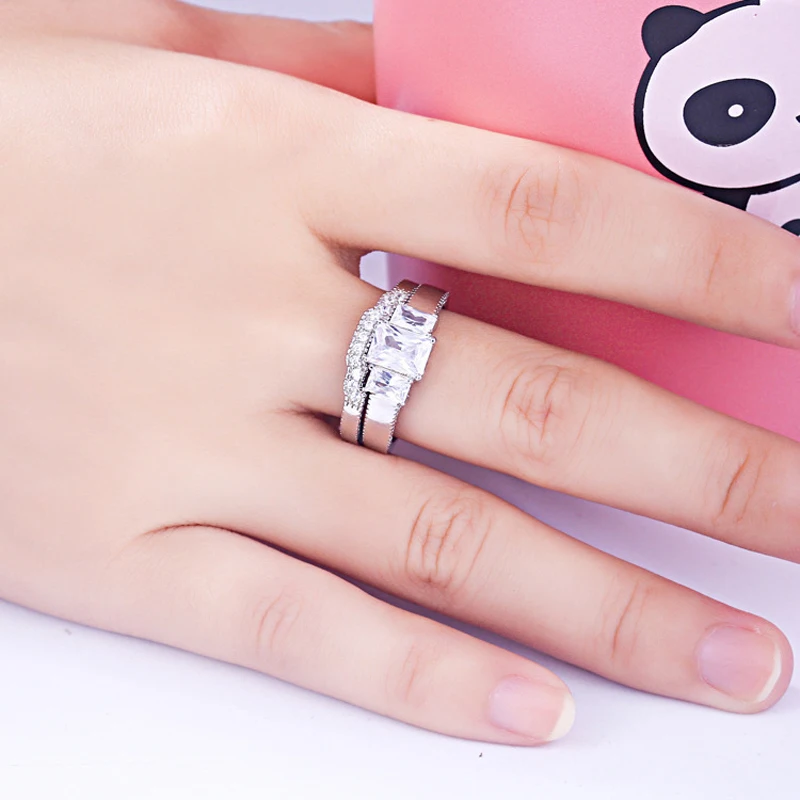 2 шт. набор обручальных колец классические ювелирные изделия принцесса AAA CZ