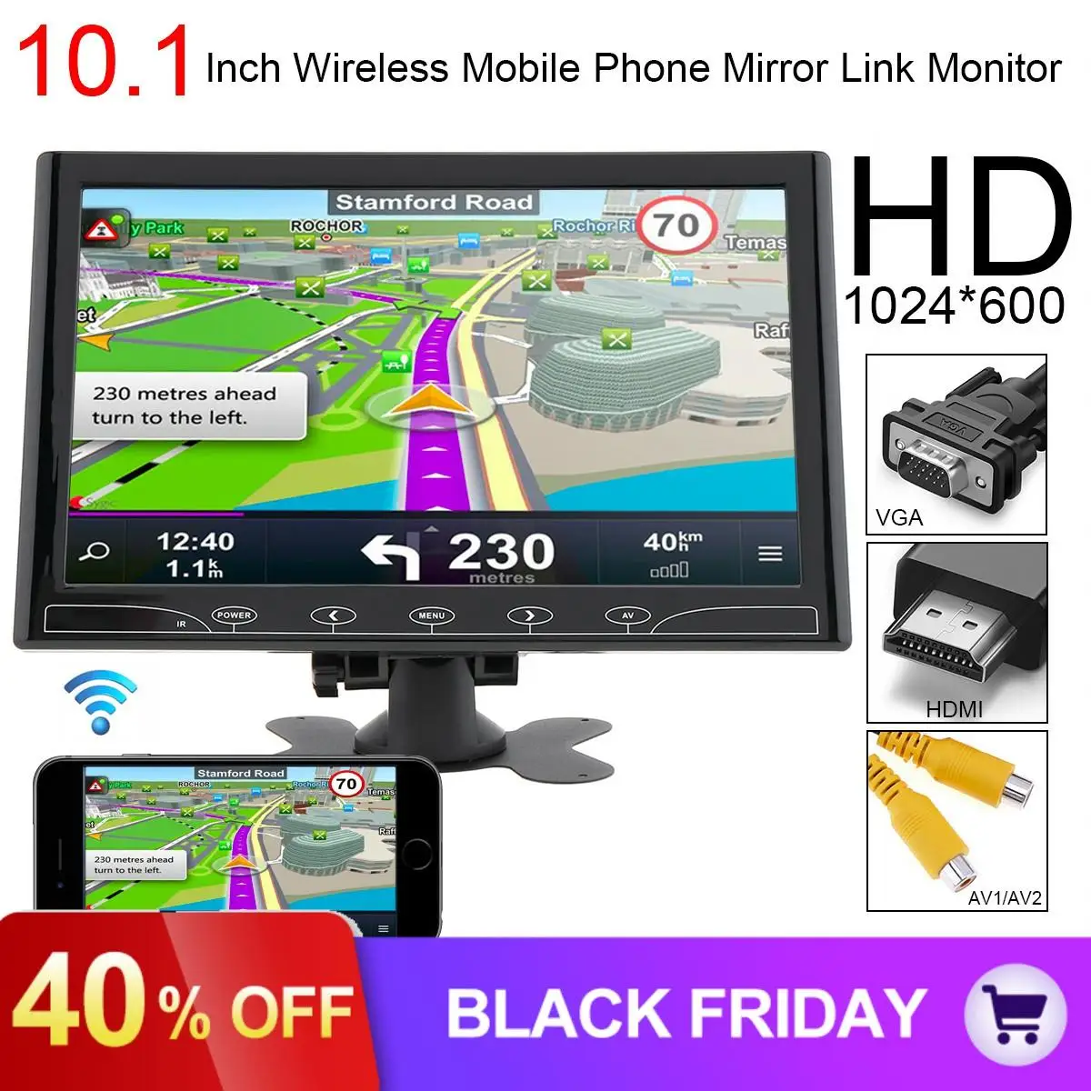 10,1 дюймов HD TFT lcd цветной многофункциональный автомобильный подголовник монитор заднего вида Поддержка HDMI VGA AV беспроводной мобильный телефон Зеркало Ссылка