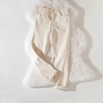 

Cthink 2020 Spring New Beige Women's Jeans Fashion Stretch Thicken Cotton Blend Denim Pant For Woman Stylish Women Pants
