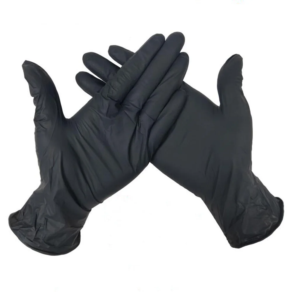 100 шт Одноразовые черные перчатки для уборки дома, моющие перчатки, нитриловые лабораторные перчатки для маникюра, медицинские антистатические перчатки для тату - Цвет: black S