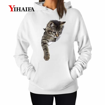 

YIHAIFA Woman Long Sleeve Pullover Cat Print Creative itself Women Hoodies Female Sweatshirt Harajuku Blouse Tops