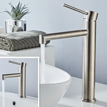 

304 Stainless Steel Tap Brushed Basin Faucet Hot & Cold Water Mixer Bathroom Faucet Rust And Corrosion Resistance Bathroom Taps