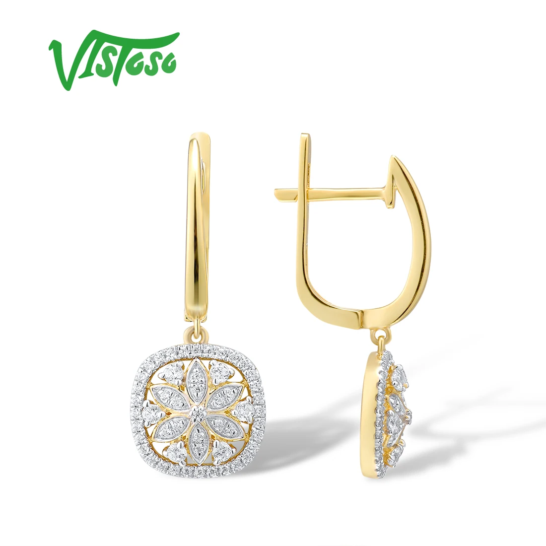 Jewellery Earrings Dangle & Drop Earrings VISTOSO  Handmade  Geometric 14K 585 Yellow Gold Earrings Genuine Diamond E318365DIA14KYW 