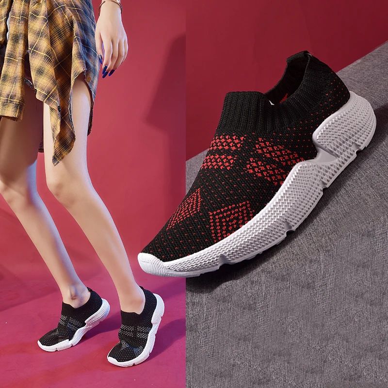 

Breathable Mesh Sneakers Women Flats Slip on Running Shoes Comfortable Flat Shoes Women Casual Vulcanized Shoes Woman Autumn2019