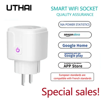 

UTHAI F012 WiFi EU Smart Plug And Adapter 16A Power Monitor Timing APP Control Google Home Alexa Compatible Voice Control
