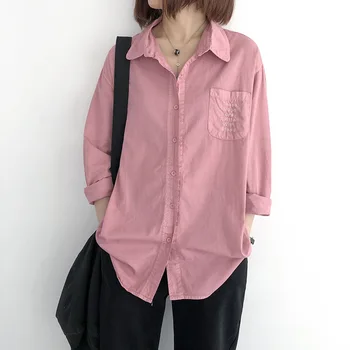 

New Women's Shirt letter printing Blouse Female Loose Long Sleeve Casual Shirts Lady Simple Style cotton Tops Clothes Blusas