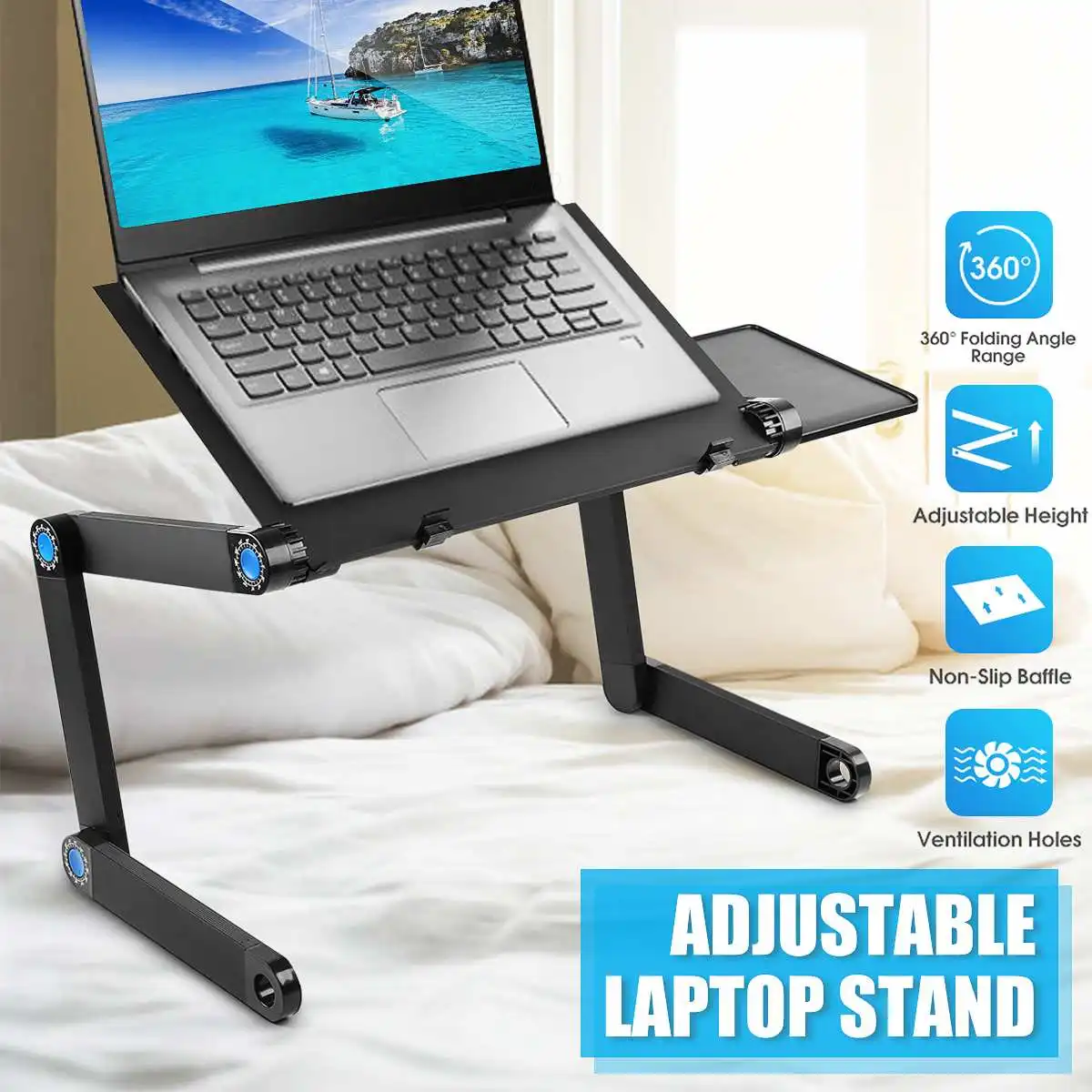 Aluminum Laptop Folding Table Computer Desk Stand for Bed 360 Degree Rotation MultiFunctional Portab