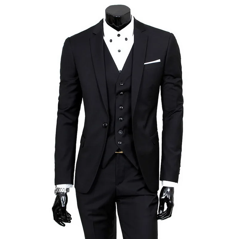 Pieces Business Blazer +Vest +Pants Suit Sets Men Autumn Fashion Solid Slim Wedding Set Vintage Classic Blazers Male 3 Pieces