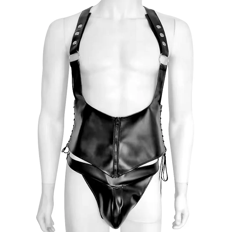 

Men Sexy Clubwear Faux Leather sets Wet Look Fetish Night Bar Stage Show Clubwear Erotic Male Costume