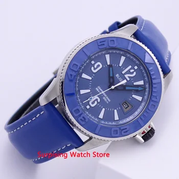 

Bliger 43mm Automatic Mechanical Watch Men Luxury Brand Luminous Waterproof PVD Case Leather Strap Calendar Wristwatches Men