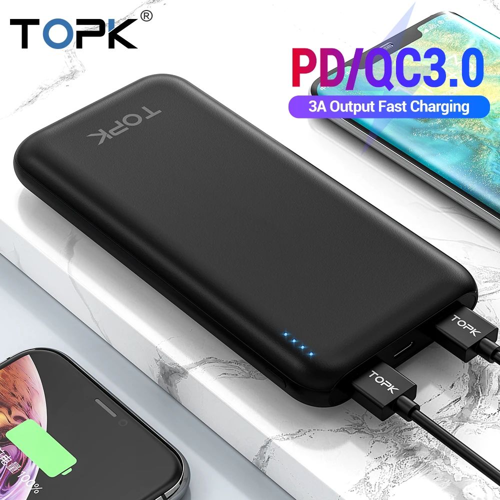 Продажа TOPK 10000 мАч Внешний аккумулятор 18 Вт usb type C внешние аккумуляторы QC3.0 PD Двусторонняя Быстрая зарядка внешний аккумулятор для samsung Xiaomi huawei