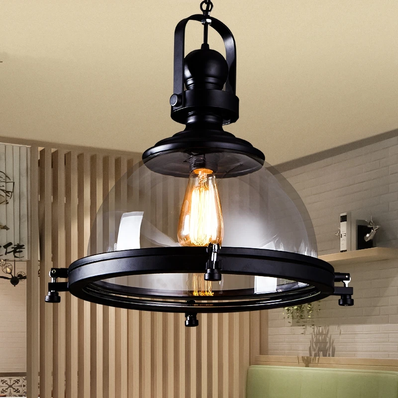 Винтажный Железный светодиодный подвесной светильник s Лофт промышленный кухонный подвесной светильник для столовой Декор домашний светильник стеклянный абажур