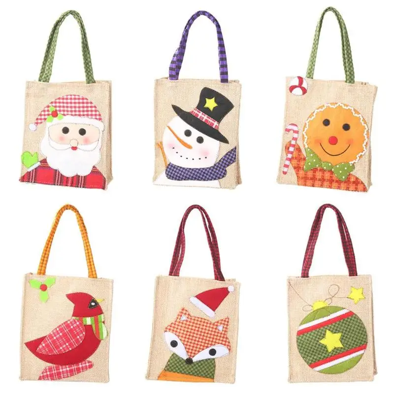 

Christmas Candy Gift Bag Christmas Handbag Linen Cartoon Apple Bag Kids Gift Navidad 2019 Christmas Decorations for Home