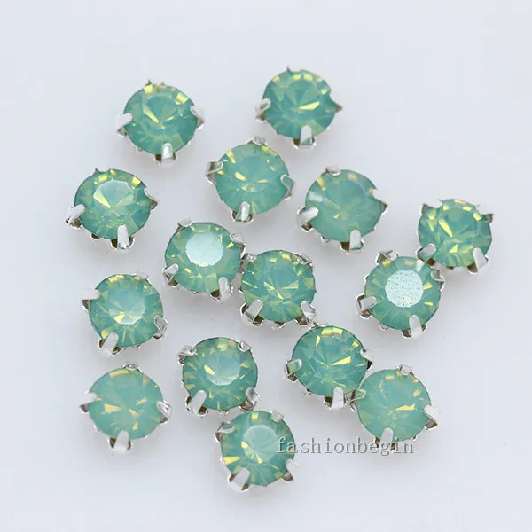 

3-8mm green opal Glass Crystal Sew on claw rhinestones silver base button diy bag shoes garment accessories jewelry making beads
