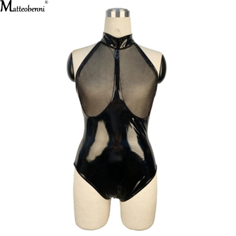 sexy bodysuit Fashion Sexy Faux Leather Catsuit PVC Latex Bodysuit Hollow out Bust Open Crotch Clubwear Fetish Hot Erotic Pole Dance Bodysuit leather bodysuit