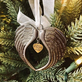 

1pcs My Heart Is In Heaven Angel Wings Ornament Pendant Christmas Home Tree Decoration Xmas Decor Heart Pendant New Year