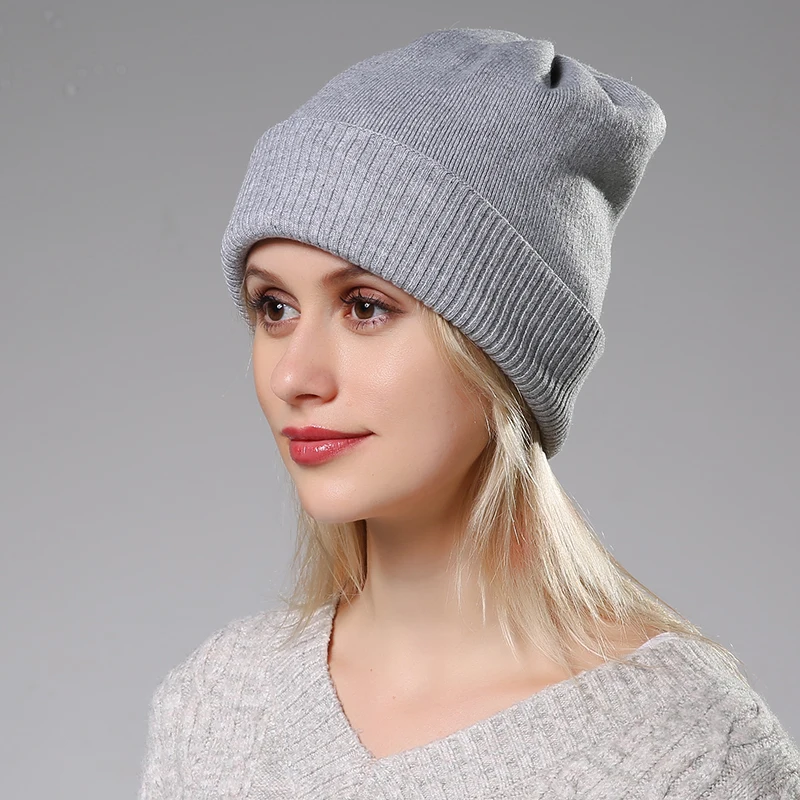 [Rancyword] женские шапки из кроличьей шерсти, зимние шапки для женщин, повседневные осенние вязаные шапочки для девочек, новая мода, высокое качество - Цвет: grey color
