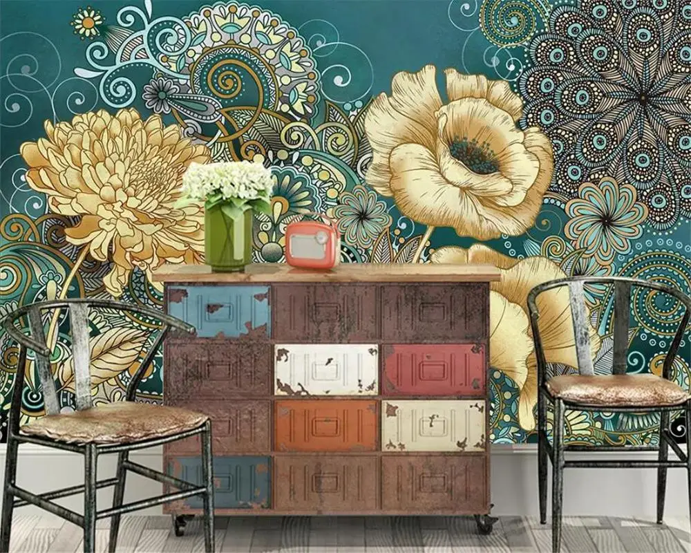 Beibehang-Custom-3D-photo-wallpaper-hand-painted-vintage-floral-wallpaper-living-room-TV-background-Silk-3d (3)