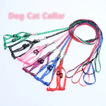 

Dog Cat Collar Harness and Leash Adjustable Nylon Pet Peppy Dog Collar 4 Colors Polyester Print Pet Leash Rope Belt Dog Products