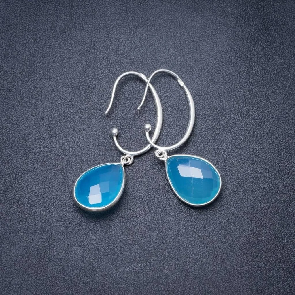 

Natural Chalcedony Handmade Unique 925 Sterling Silver Earrings 2" Y3521