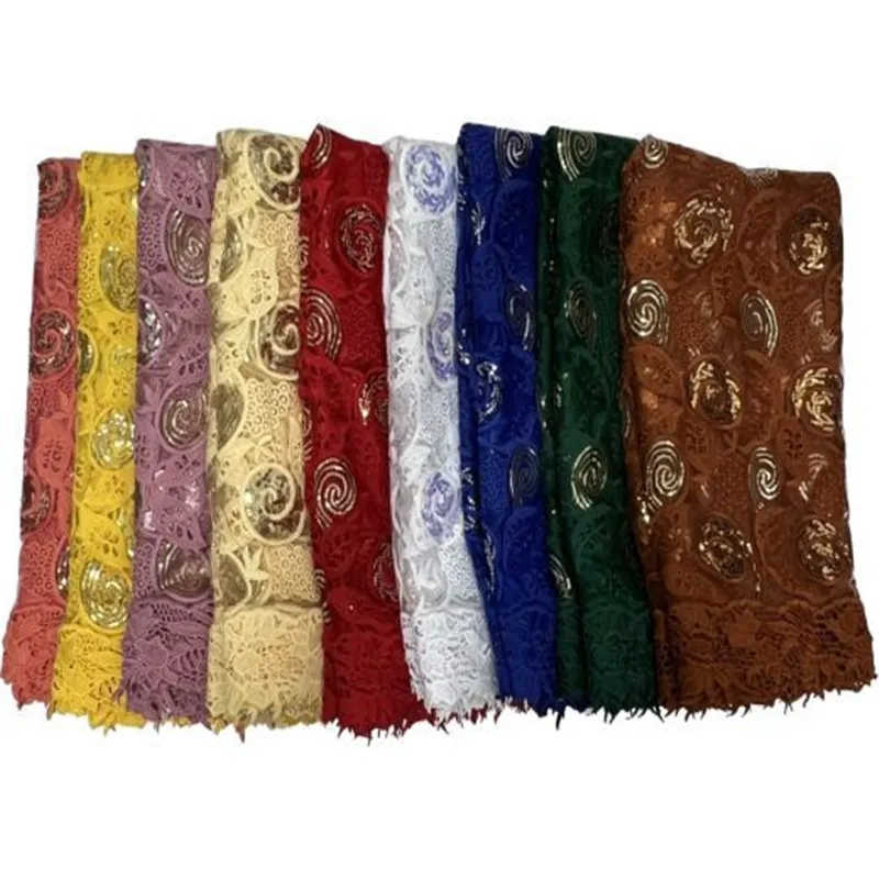 

2022 White African Lace Fabric High Quality 3D Applique Milk Silk Lace Red/Gold Sequins French Mesh Lace Fabric For Wedding