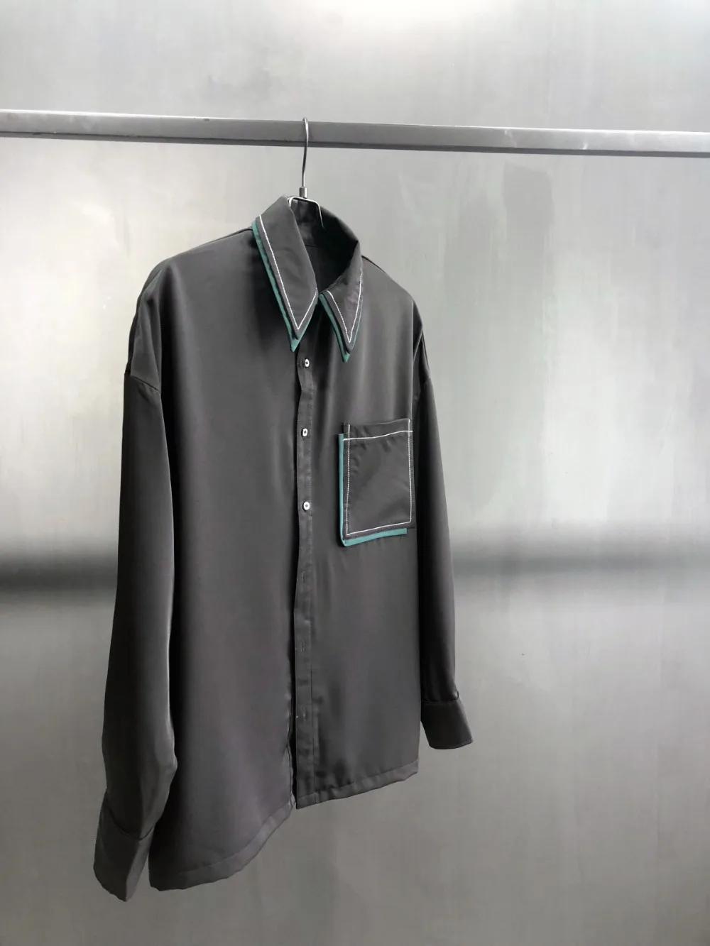 S-6XL! Мужская Черная двухъярусная Лоскутная рубашка с большим карманом и длинными рукавами, свободная некорейская версия размера плюс