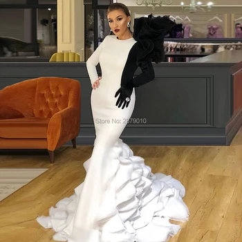 

Contrast color White And Black Mermaid Evening Dress Prom Party Dress Long Sleeves Women Dress Floor-Length Gown Dress Dubai