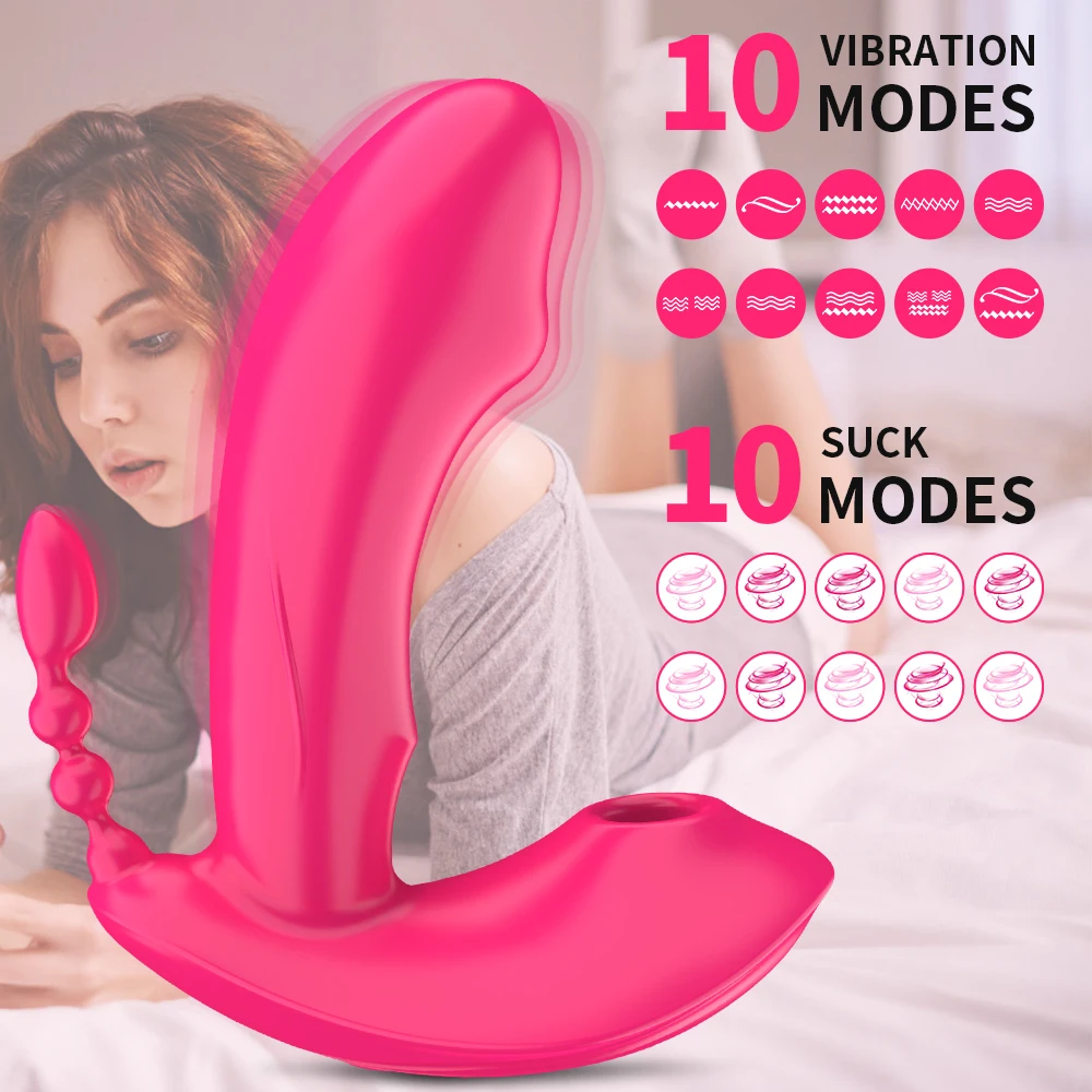 Vibrador de sucção 3 em 1, Vibrador wearable, Vibrador anal, Vaginal, Clitóris, Estimulador feminino
