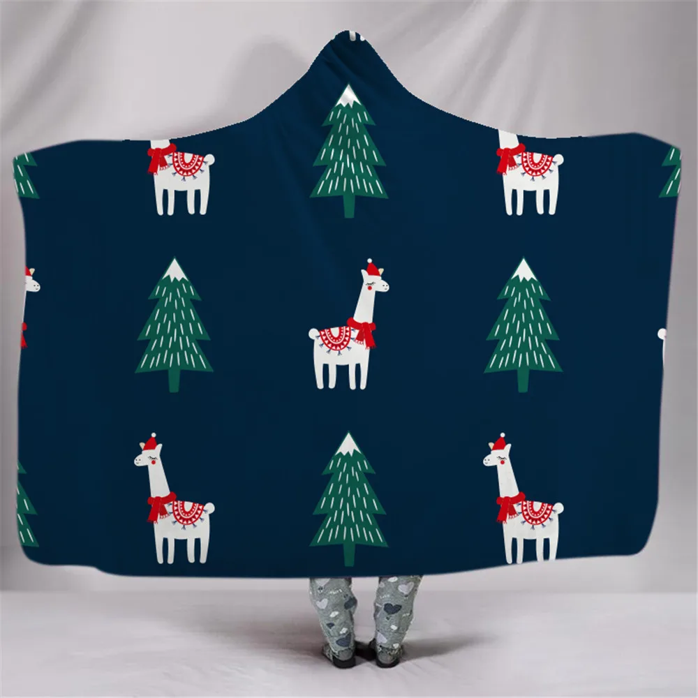 

Christmas Hooded Blanket For Adults Kids 3D Printed Plush Sherpa Fleece Blanket Wearable Warm Throw Blanket For Home Travel Sofa