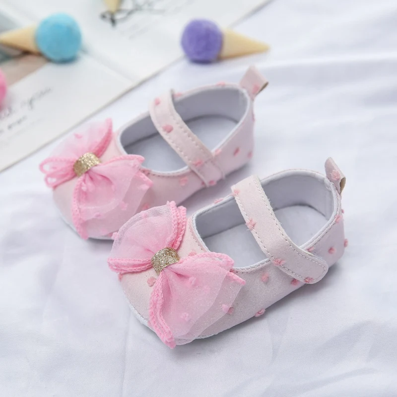 Baby Shoes Prewalkers Crib Non-Slip Princess Mesh Fashion Bow Cute Shallow