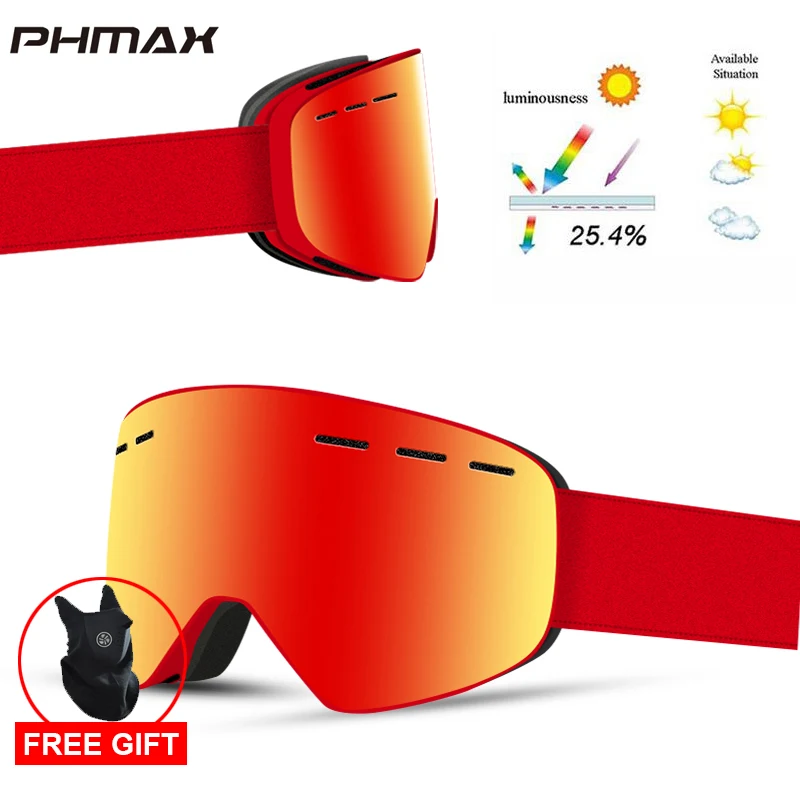 P-XJ-0201 PHMAX бренд 6 цветов лыжные очки двухслойные UV400 Анти-туман большие Лыжные маски очки для катания на лыжах мужчины женщины снег сноуборд очки - Цвет: P-XJ-0201
