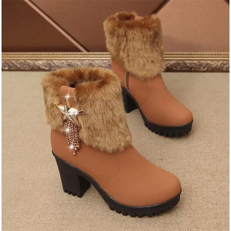 Женские зимние ботинки на меху на высоком каблуке новые теплые женские Ботинки martin на высоком каблуке женские зимние ботинки на молнии на резиновой подошве