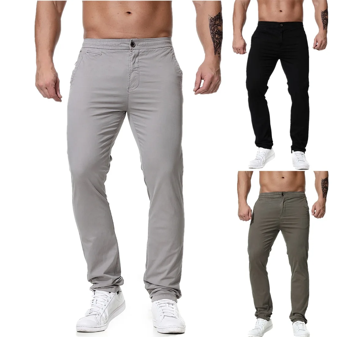 

2019 New Style Men Four Seasons Casual Pants Solid Color Pure Cotton Trousers Slim Fit Straight-leg Pants Yk030