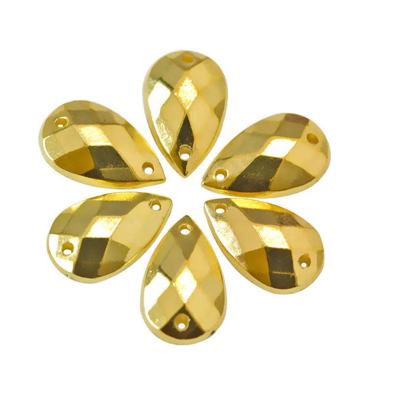 8x13mm 200PCS 골드 컬러 눈물 방울 라인 석 플랫 백 아크릴 바느질 스트..