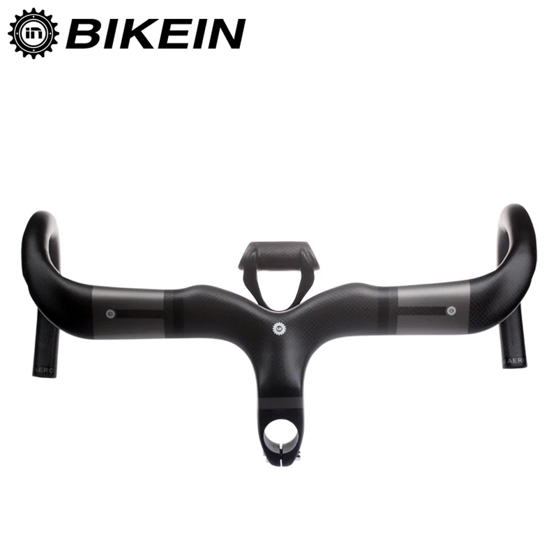 

BIKEIN - Ultralight Full 3k Carbon Integrated Road Bike Handlebar With Speedometer Stents Bicycle Computer Holder Matte 365g