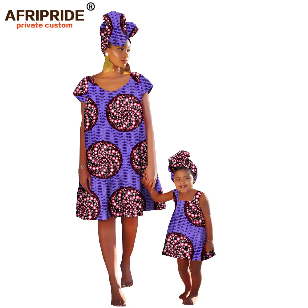 Африканские Восковые Семейные платья для женщин и девочек AFRIPRIDE, изготовленные по индивидуальному заказу, хлопковые платья длиной до колена с подходящей повязкой на голову A19F003 - Цвет: 290X
