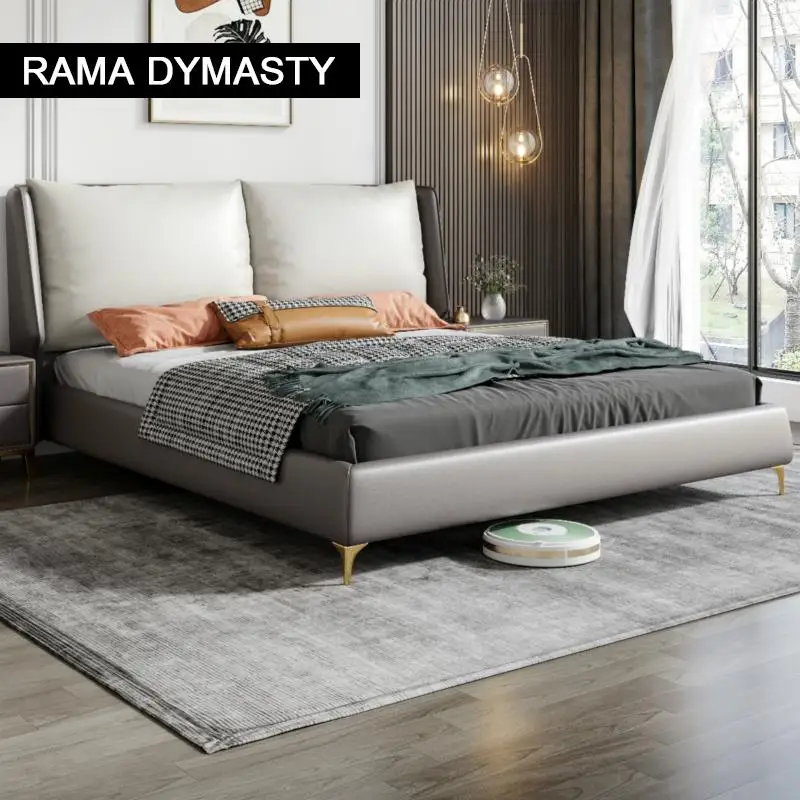 RAMA DYMASTY genuine leather soft bed modern design bed/ fashion king/queen size bedroom furniture