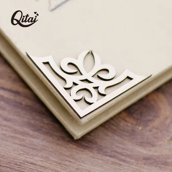 

QITAI 36PCS/BOX Natural Wood Crafts Scrapbook DIY Book Corner Flower Lace Pattern Wooden Ornaments Handmade Album Corners WF325