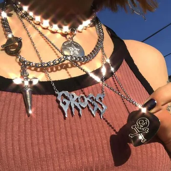 

Gross Letter Chain Necklace Punk Grunge Hiphop Chain pendant necklace Stain Steel Dropshipping Wholesale