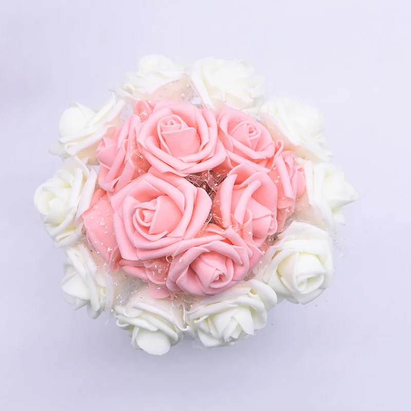 30Pcs Colorful Foam Rose Artificial Rose Flower Bouquet Bride Holding Flowers Wedding Valentines Day DIY Home Decor