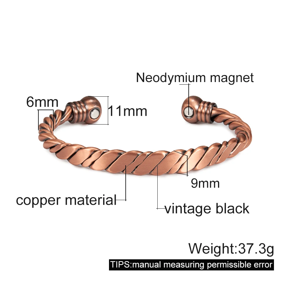 MagEnergy Bracelet Magnétique En Cuivre Pur à 99,9 % Avec Aimants Ultra Puissants Pour Homme, Grand Bracelet Réglable En Cuivre (boîte Cadeau à Bijoux), Cuivre, Pas De Gemme