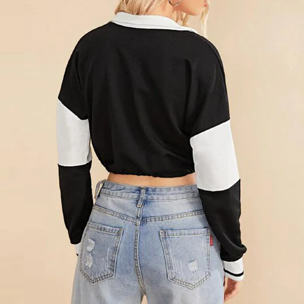 Jaycosin 2019 Fashion Autumn Women Zipper Patchwork Sweatshirt Stylish Long Sleeve Comfortable Casual Pullover Blouse Top 104#10