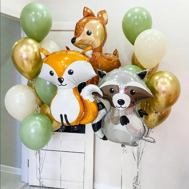 Squirrel Hedgehog Raccoon Fox Balloons Mix Retro Bean Green Air Globos For Kids Birthday Baby Shower Forest Theme Party Decor | Дом и сад