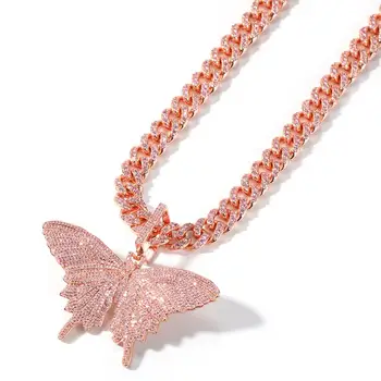 

Zciti Promotion Charms Iced Out Rose Gold Butterfly Pendant Pink Cubic Zirconia Stones Animal Women Jewelry