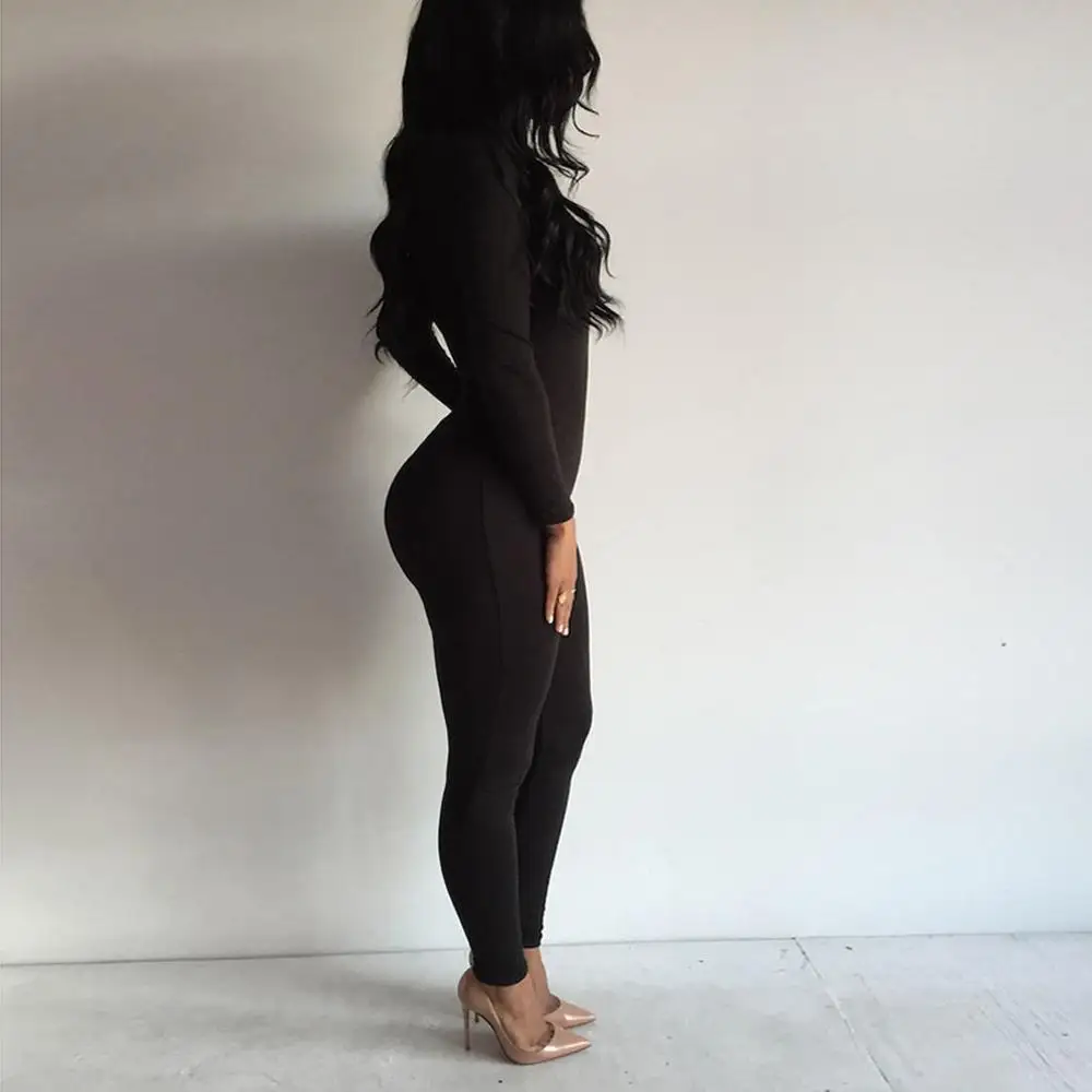 Женская водолазка с длинным рукавом сексуальный тонкий комбинезон бодикон