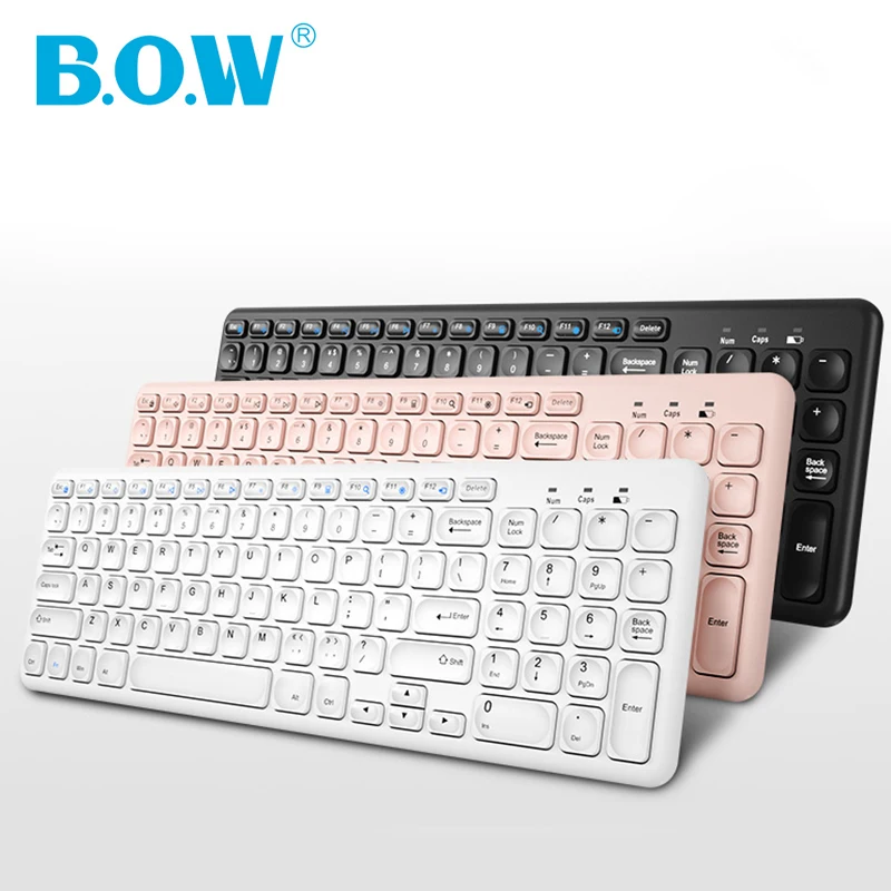 

B.O.W 2.4 Ghz wireless Keyboard Mouse, Slim Keyboard USB, Whisper-quiet Silent Design, Share 1 Dongle Plug and Play USB Keyboard